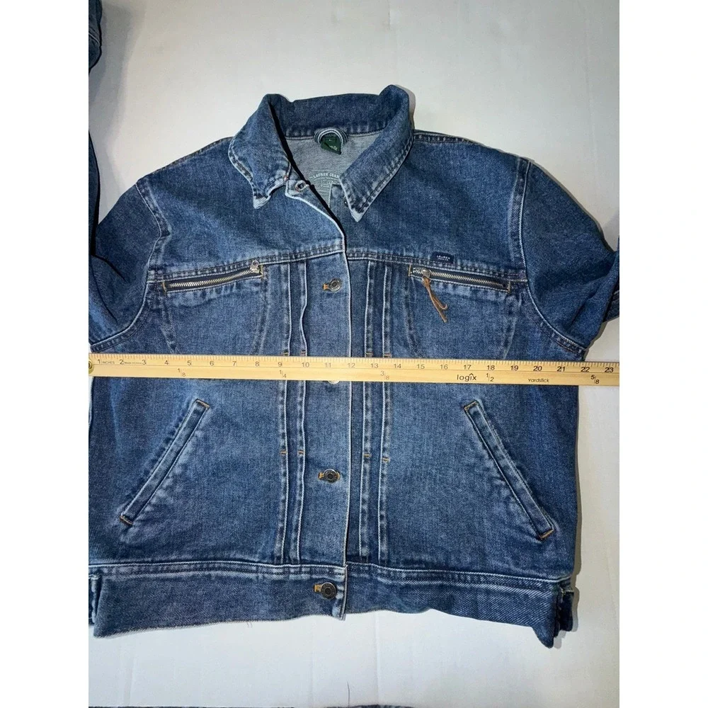 Lauren Jeans Co Jacket Womens Large  Blue Denim Metal Buttons Thin Coat Trucker - Picture 7 of 8